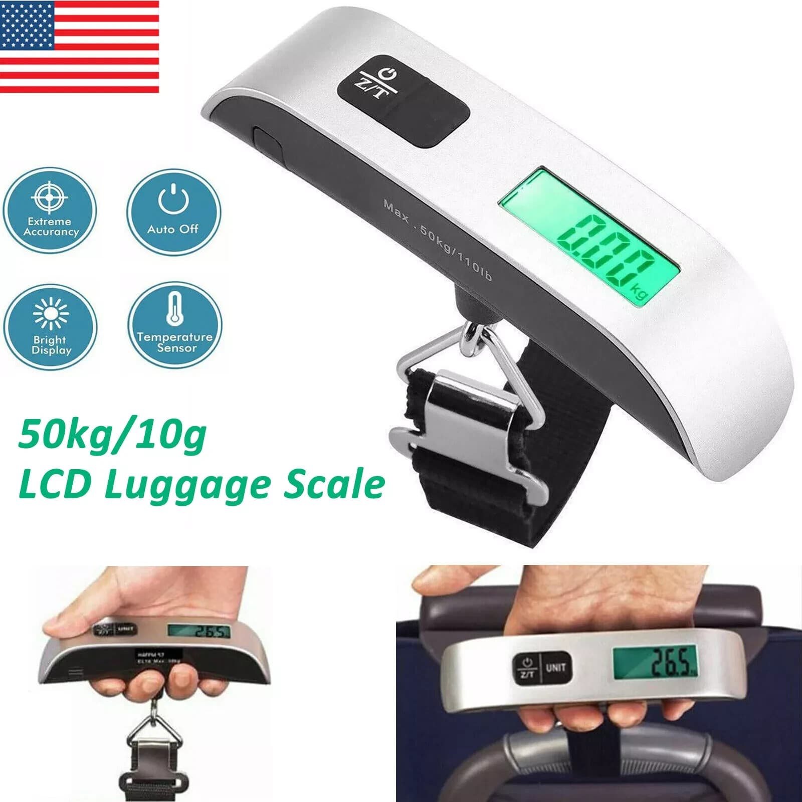 2PCS Portable Travel LCD Digital Luggage Scale Electronic Weight 50kg/10g US 3