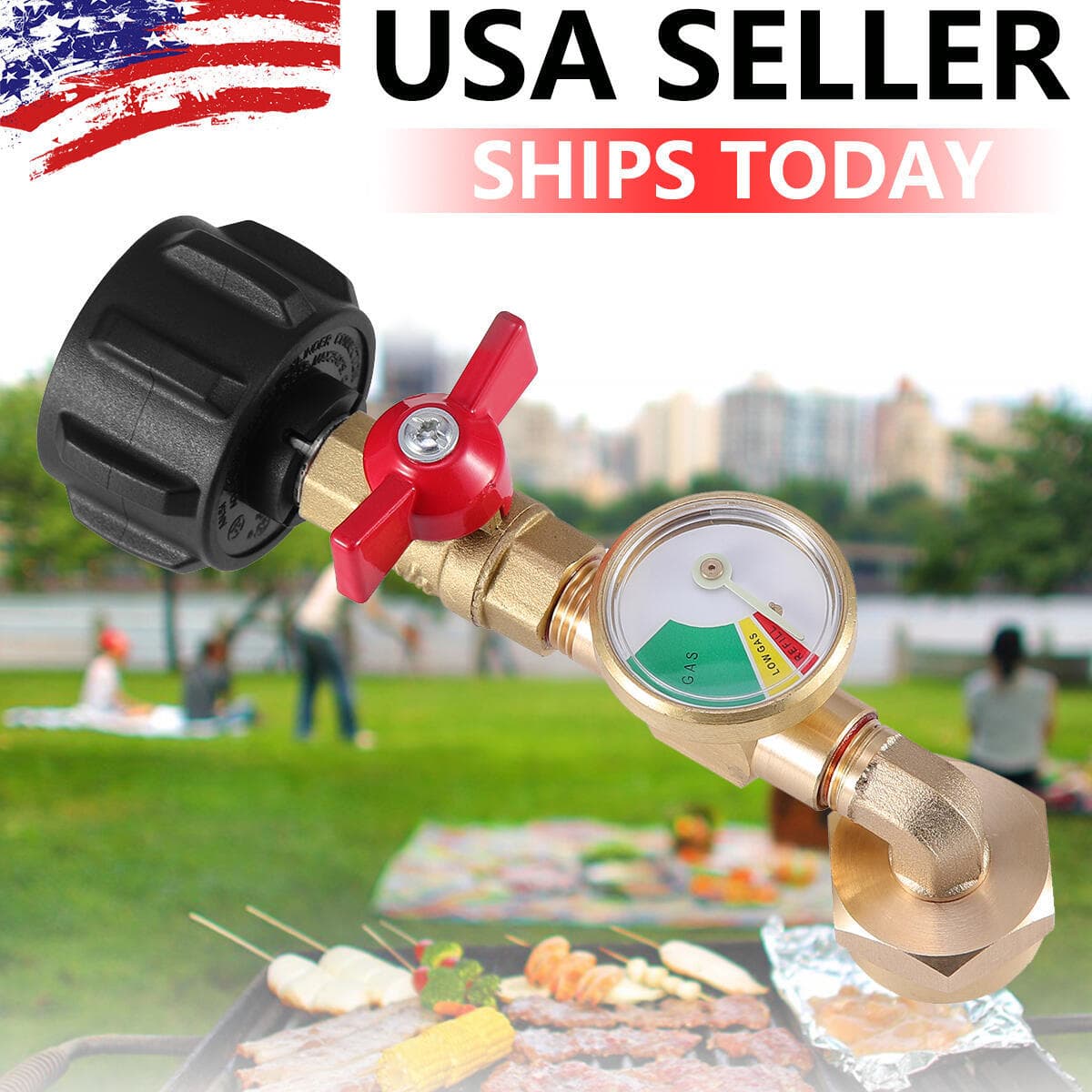 Propane Refill Adapter w/ON-Off Valve and Gauge Fill 1Lb Bottle From 5-40Lb Tank 2