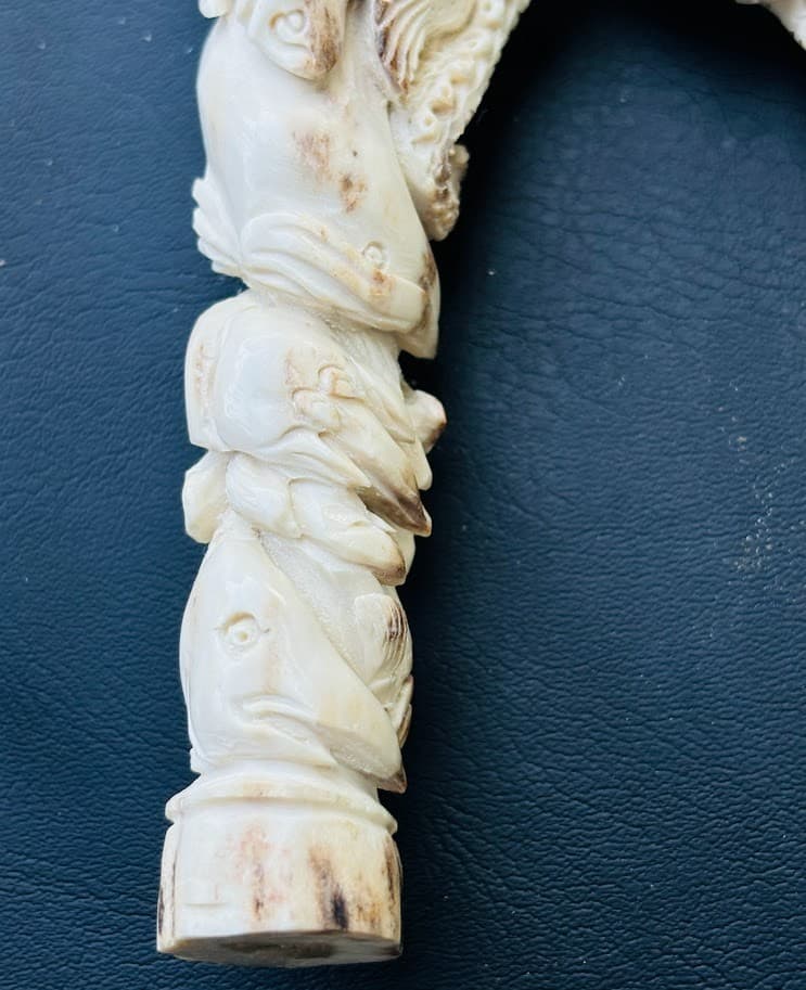 Bali Antler Custom Carved Figurine Knife Stag  or Cane Handle Sea Animals Fish 5