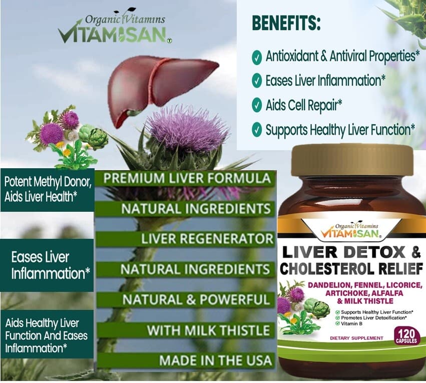 Liver Cleanse Detox Milk Thistle Extracts Silymarin, Artichoke, Dandelion, Vit B 4