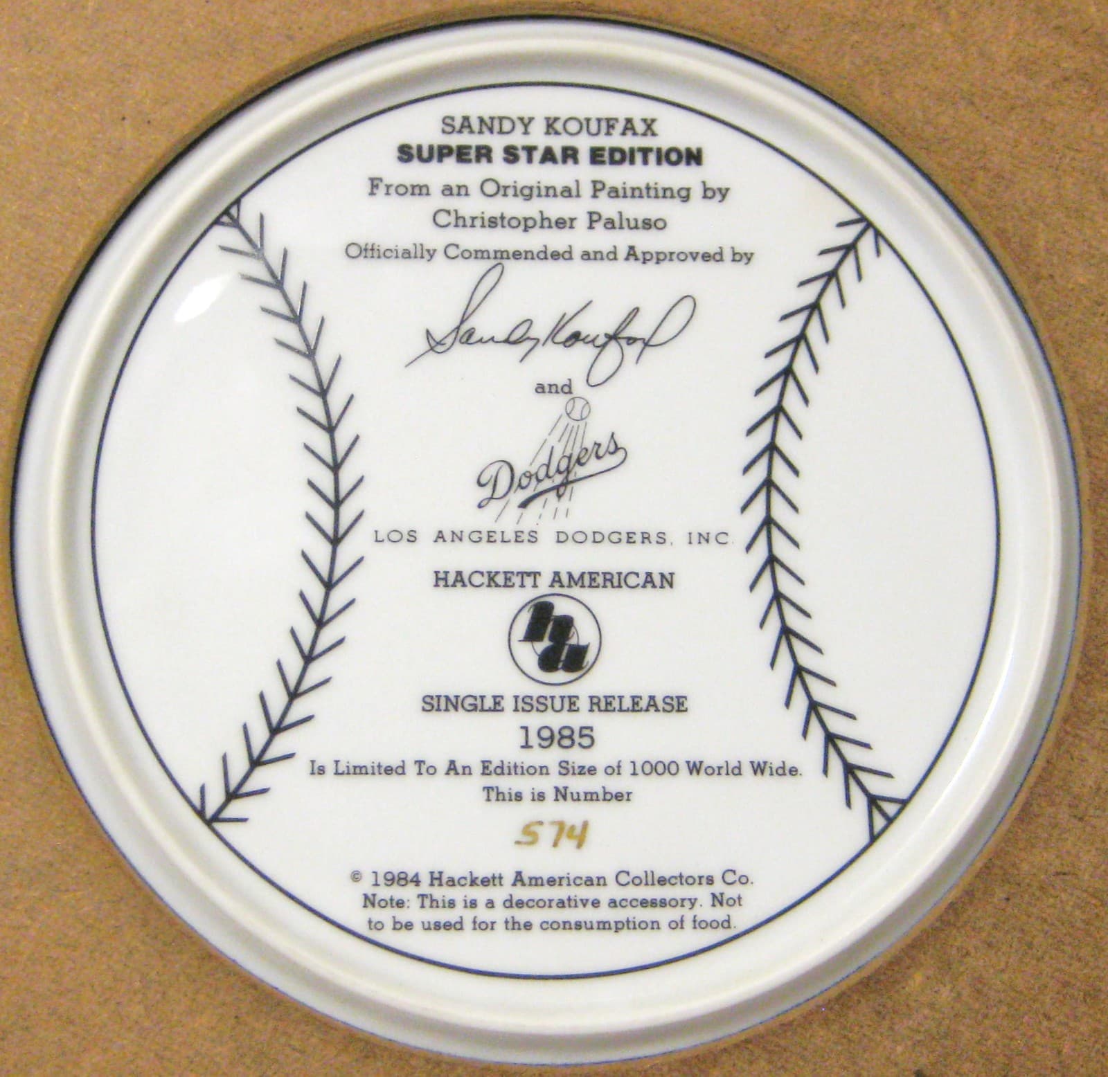 Sandy Koufax Signed  Dodgers Plate Framed Mint gold autograph LE /1000 Cbm COA 3