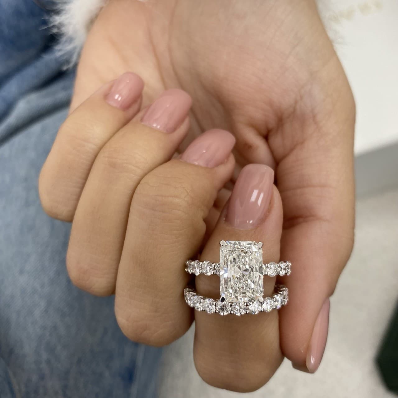 Diamond Ring Set Radiant VS1 F IGI Certified 5.8CT Labcreated 18K White Gold Set 3