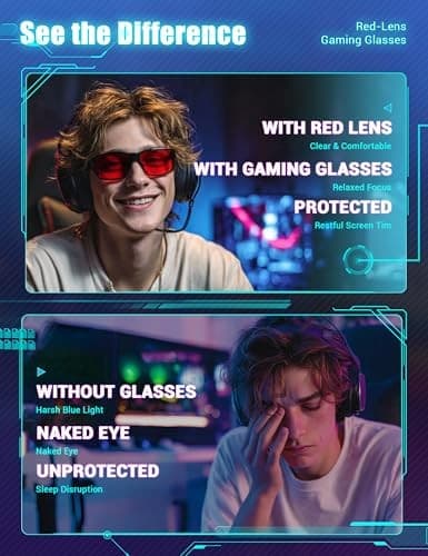  Sonia Sleep Glasses for Blue & 04. Upgraded- Jet Black Max Protect- Red Lens 4