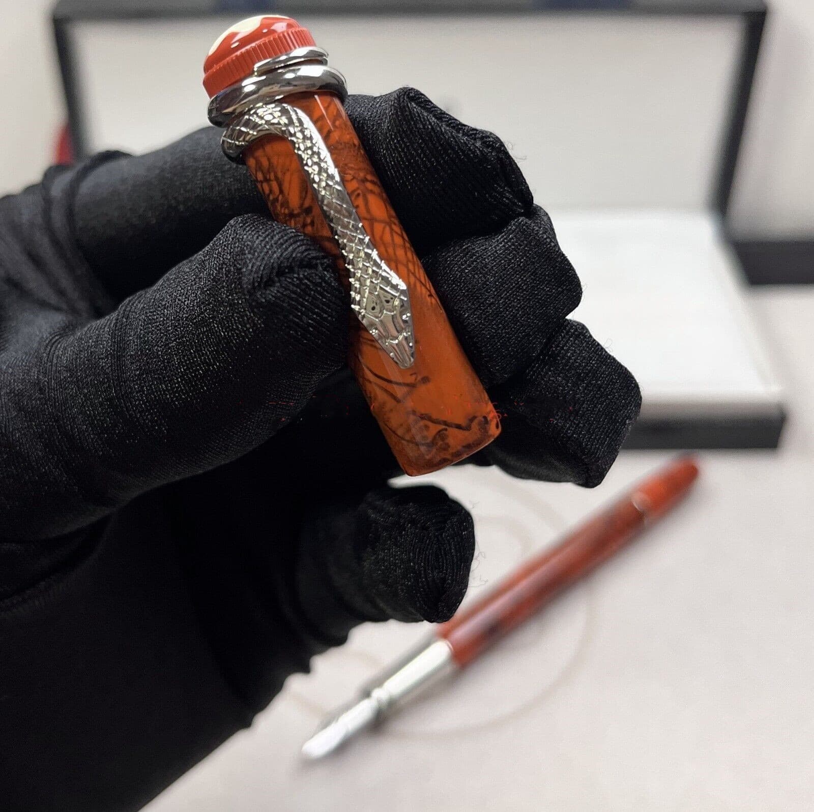 Perfect Snake Pens Series Marble Red-Silver Clip Fountain Pen 3