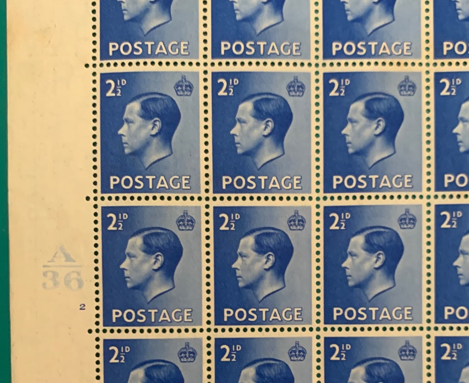 GB KEVIII 1936 2 1/2d QUARTER SHEET MINT MNH BLOCK CYL 2 NO DOT Edward VII 1/4 4