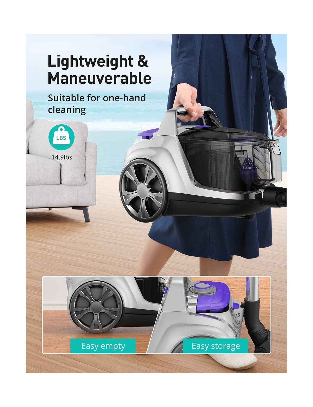 Aspiron Canister Vacuum Cleaner, Lightweight Bagless Vacuum Cleaner... Fast Ship 6