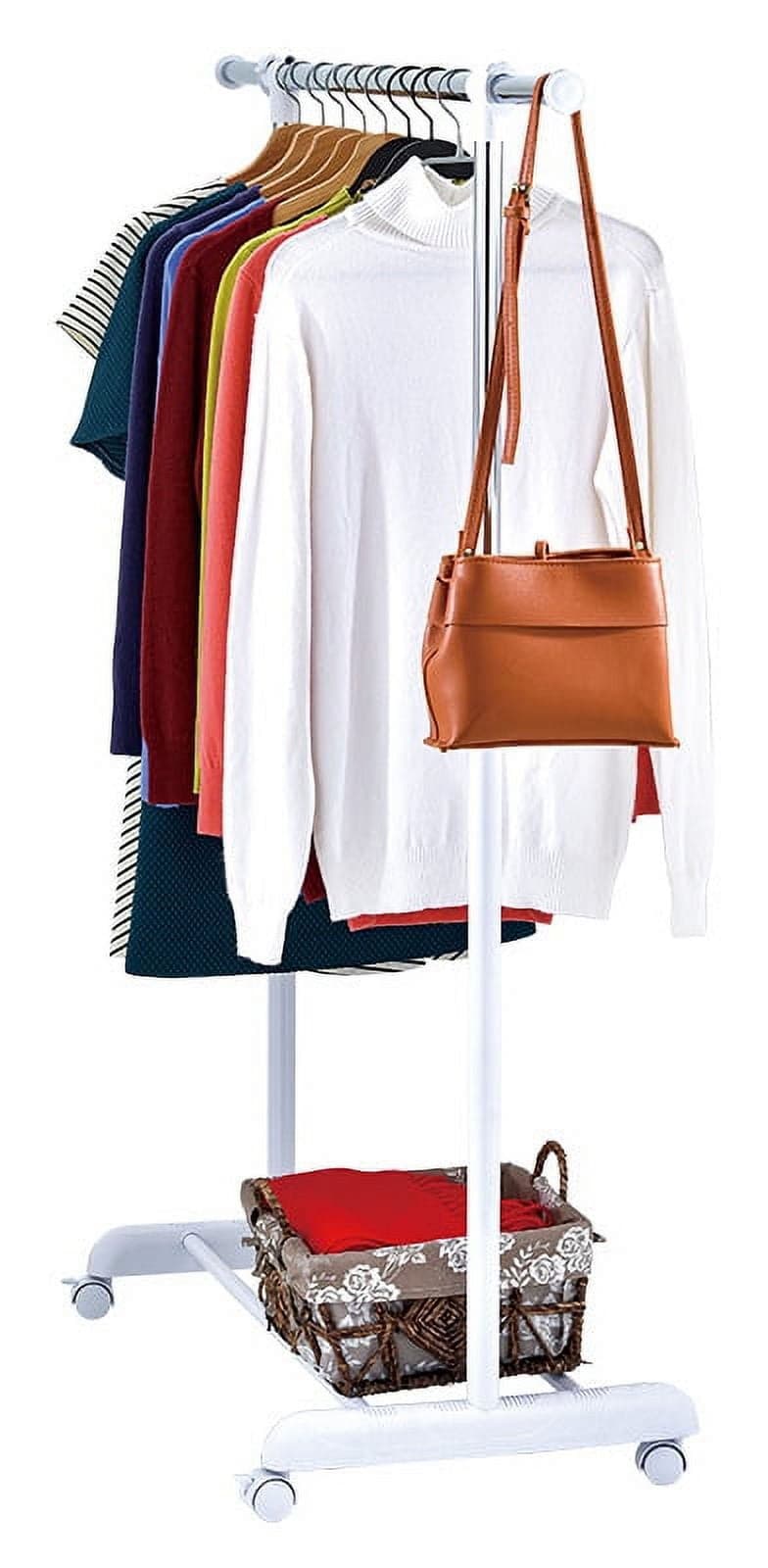 Mainstays Adjustable Rolling Garment Rack Metal Chrome, White 4