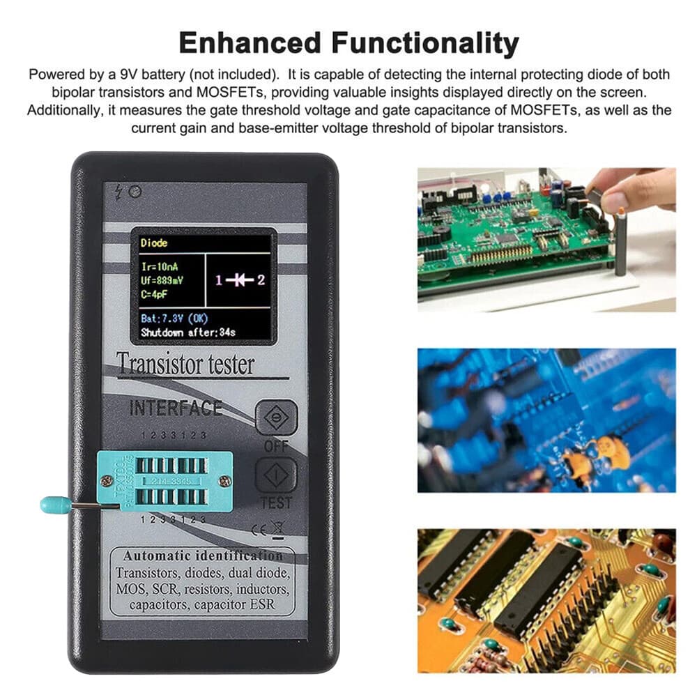 Transistor Tester Digital NPN PNP Diode Resistor Inductor Capacitance MOS Meter 6