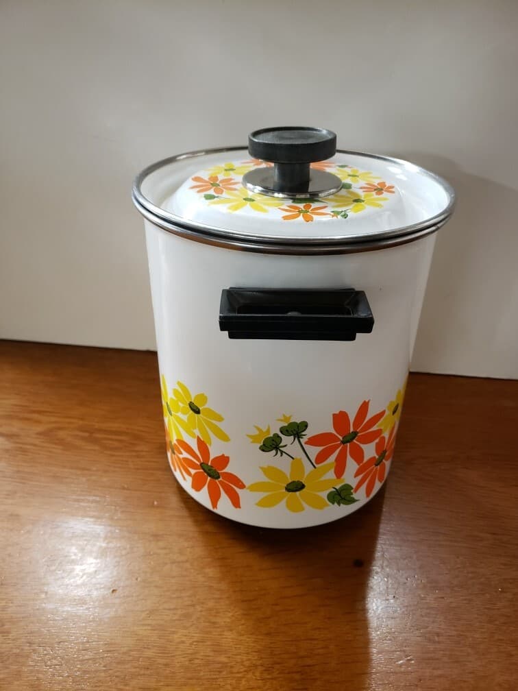 Vintage Ekco Country Garden Porcelain Clad Cookware 5 Qt Steamer Boiler Pot 2