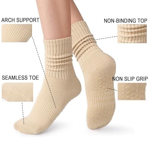 Grip Pilates Socks for Women: Non Slip Scrunch Socks 6-11 C01-brown/Khaki/Beige 5