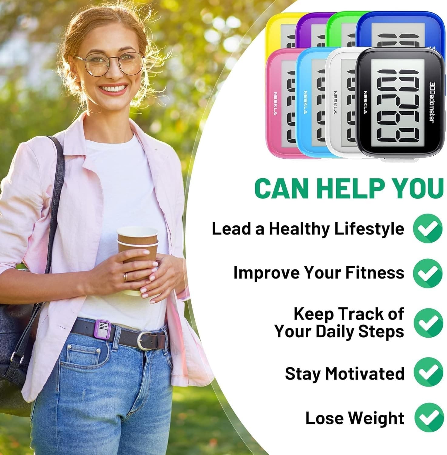 3D Pedometer for Walking, Simple Step Counter with Large Digital Display 4