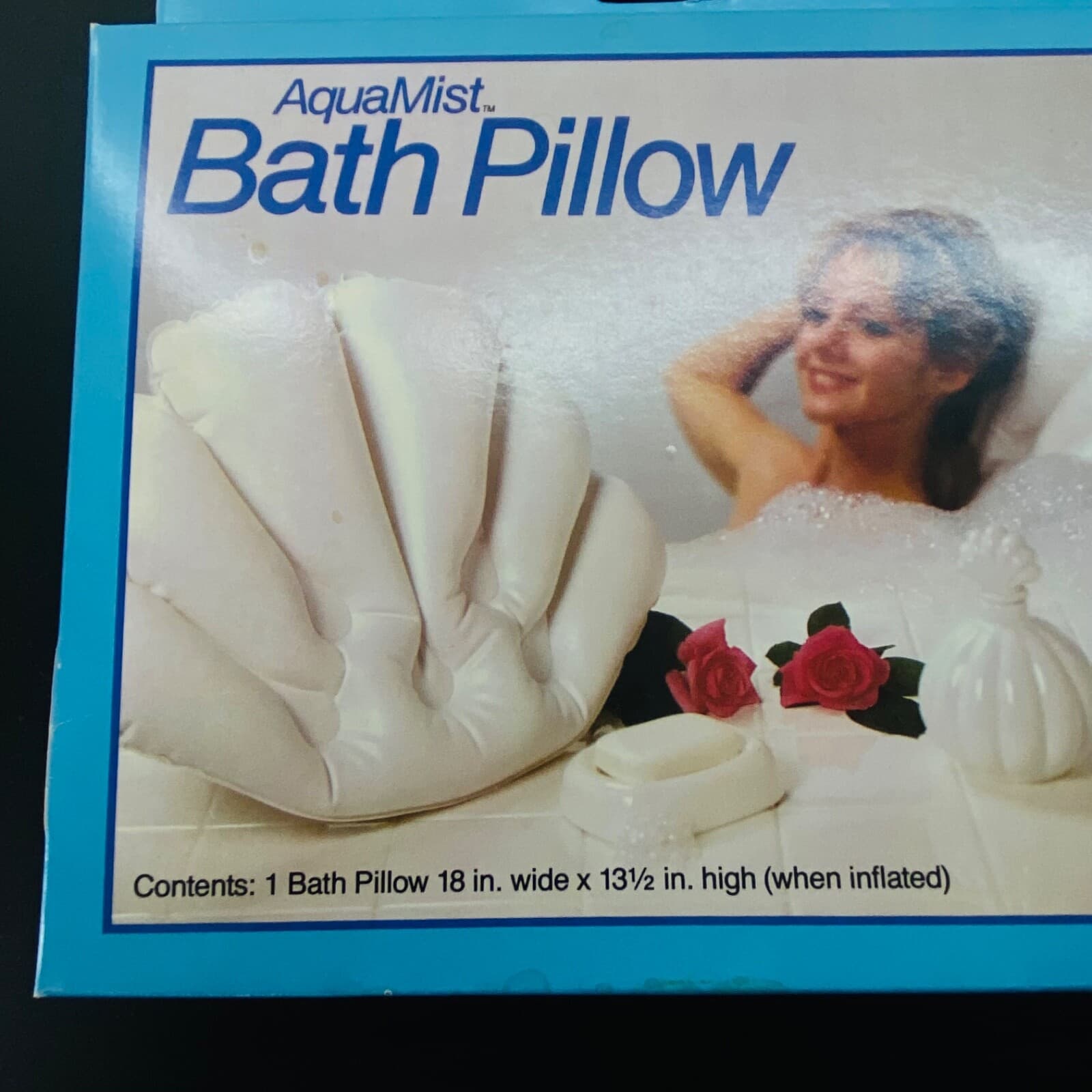 Vintage 1980s Inflatable Bath Tub Pillow AquaMist White Made in USA Model 41 NOS