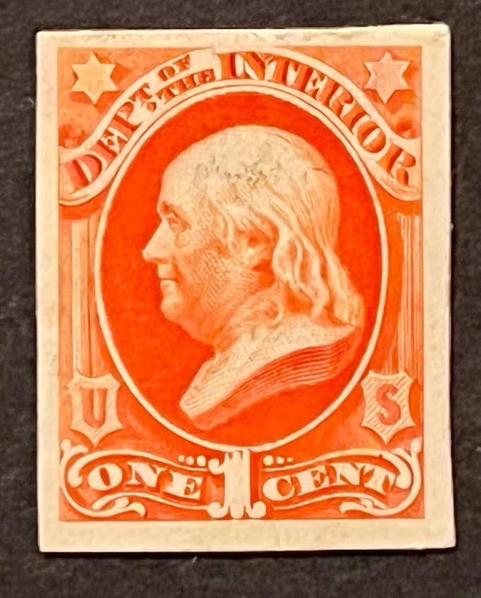 Travelstamps: US Stamps Scott # O15p4 - 1 Cent Proof on Card  Mint Hinged NGAI 2