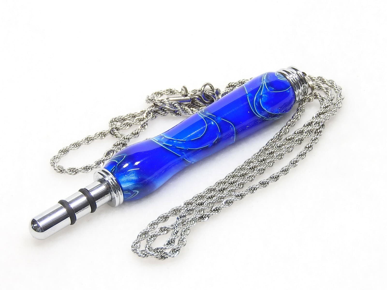 Handmade Seam Ripper Necklace w/ Stiletto, Sapphire Blue, Black, White Acrylic 3