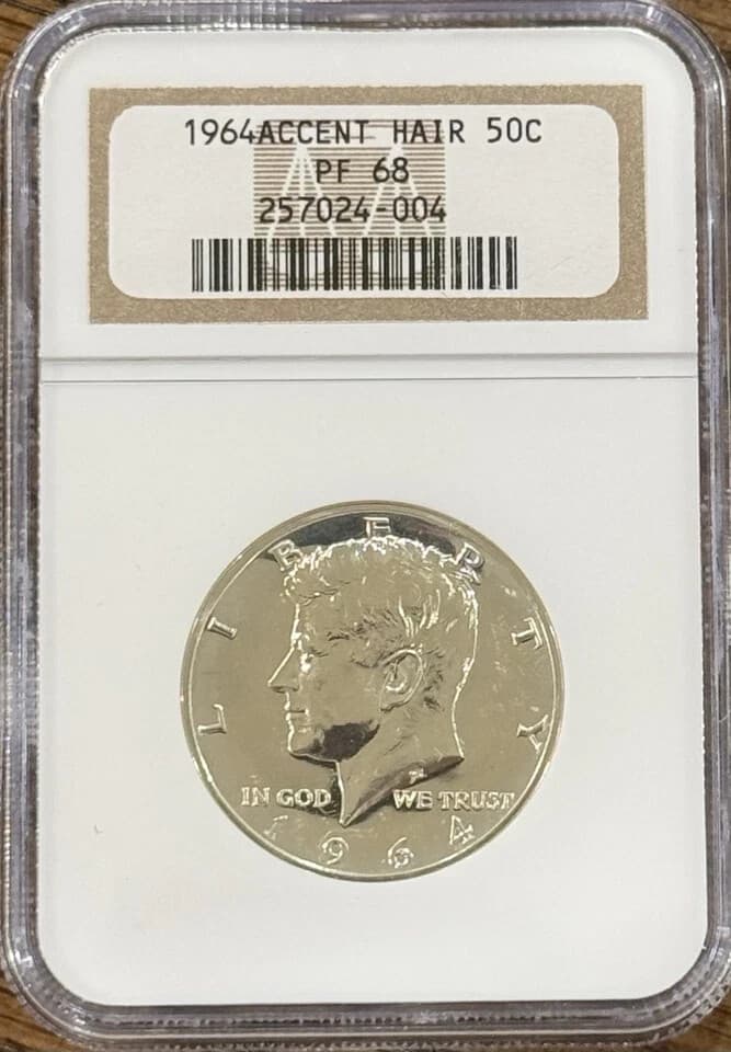 1964 Silver Proof Accented Hair Kennedy Half Dollar NGC PF68