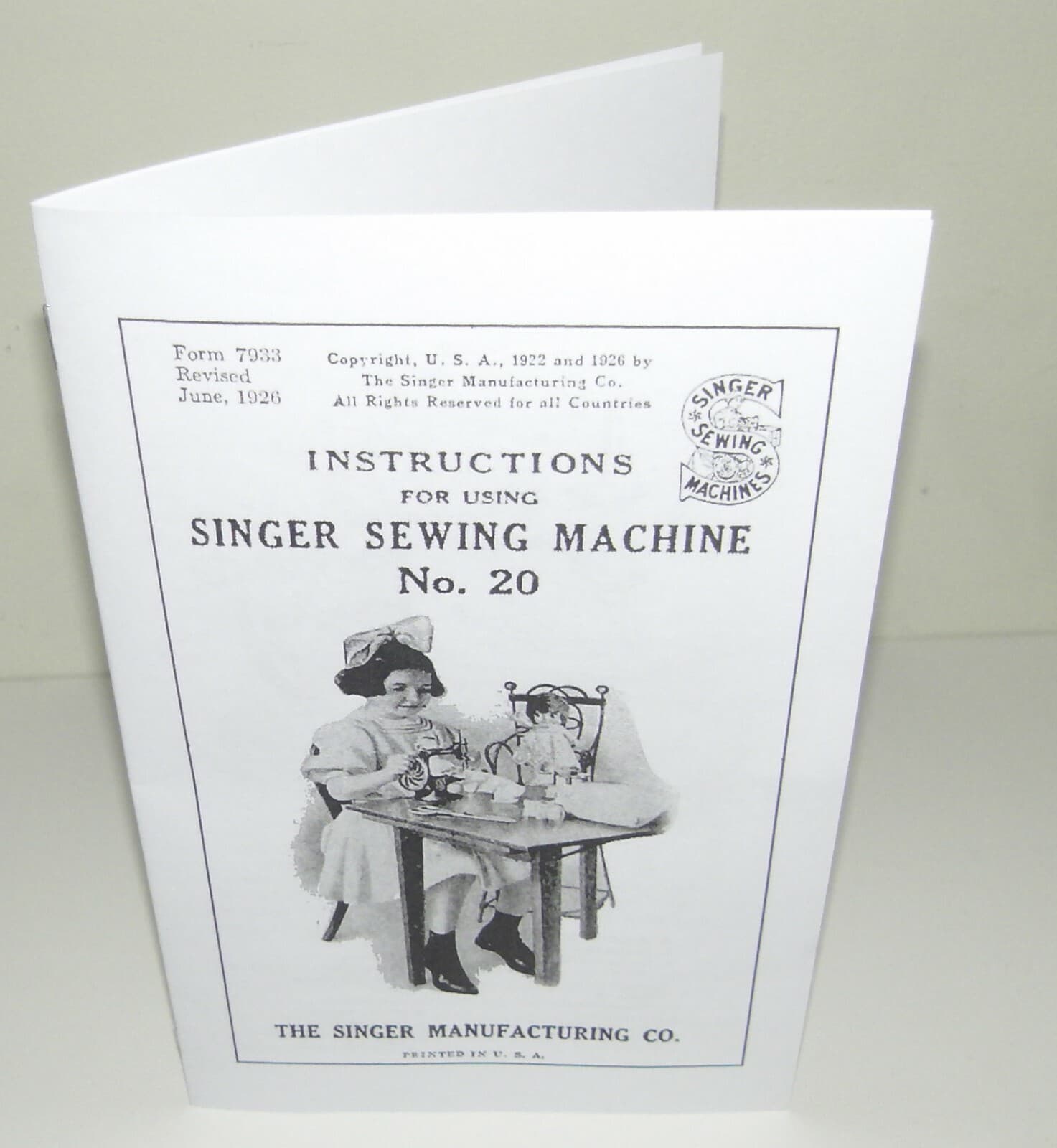 Singer 20 Toy Child Sewing Machine Instruction Manual Reproduction