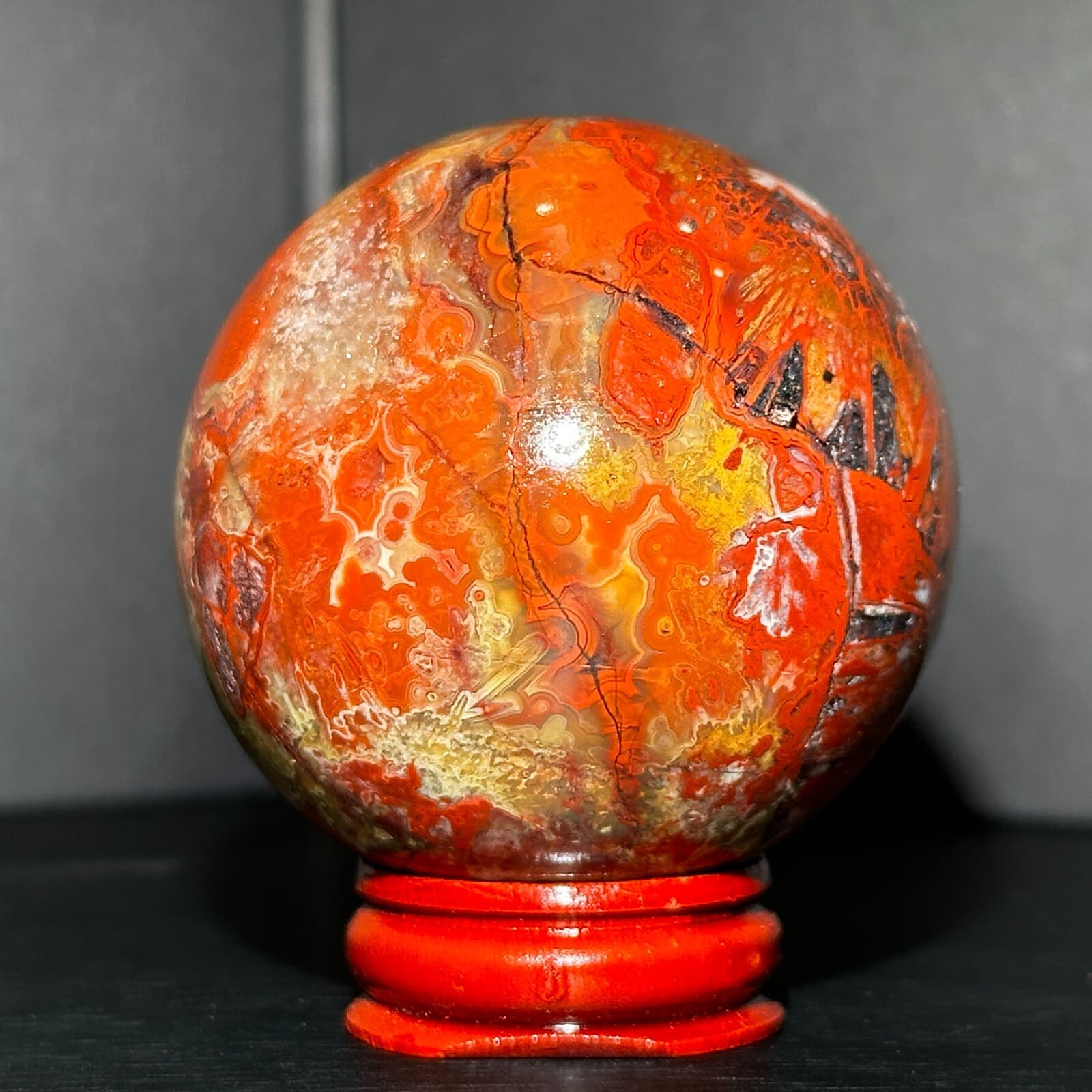 204G Natural Mexican agate Crystal Ball Reiki Healing Energy Decoration 6