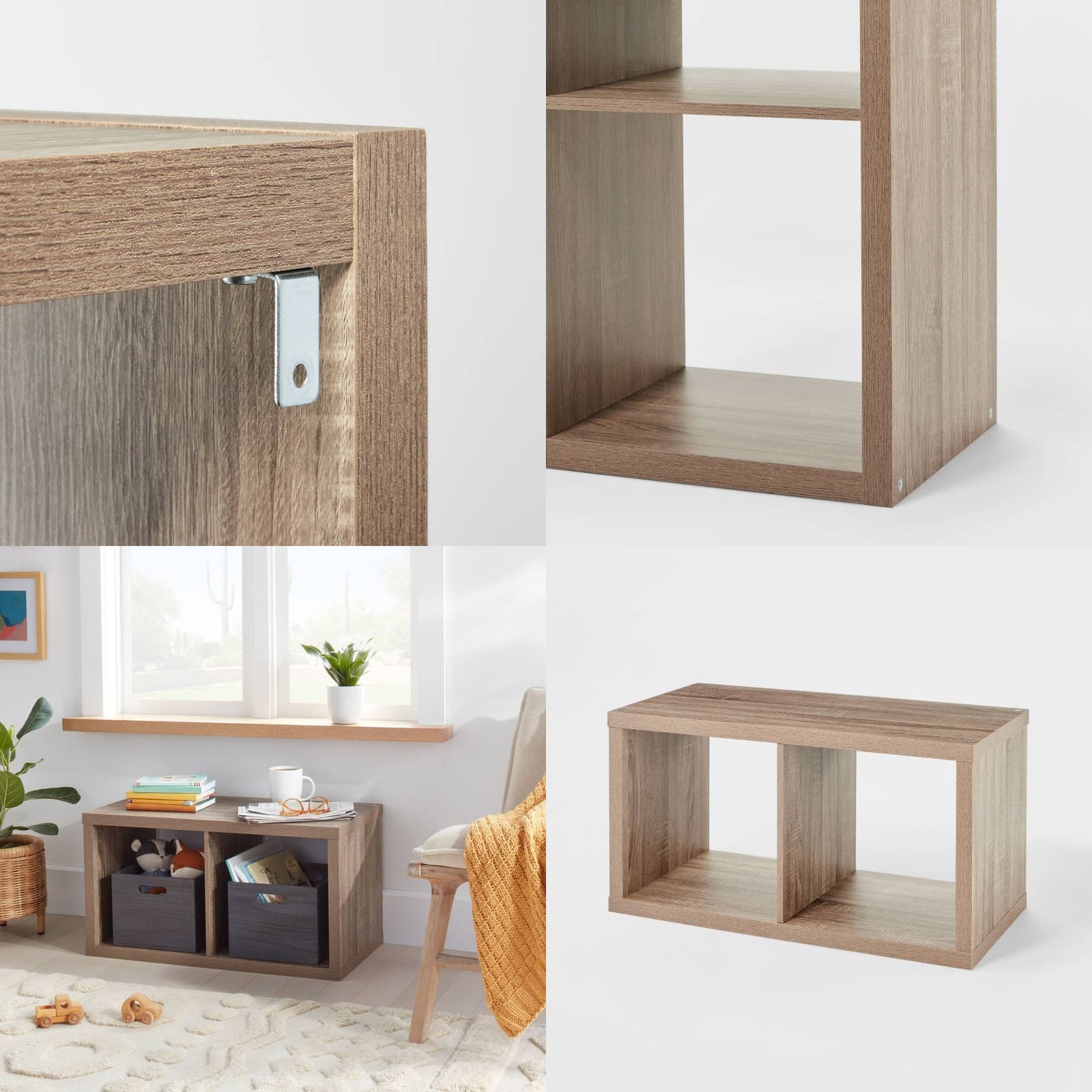 13'' 2 Cube Organizer Weathered Gray - Brightroom: MDF Bookshelf with Anti-Tip 5