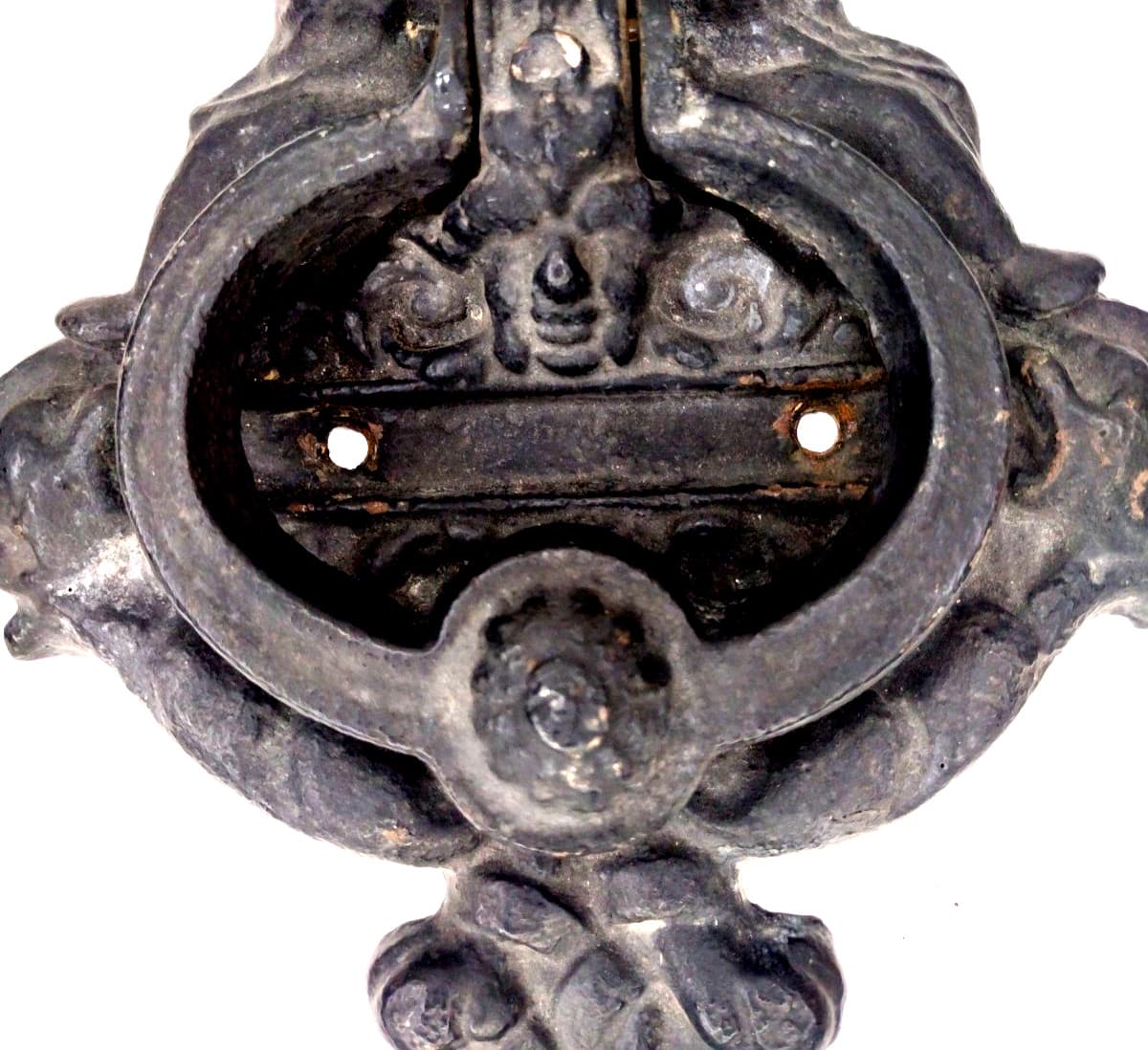 Large Vintage Cast Iron Door Knocker Gothic Cherub Architecture Classic w Screws 4
