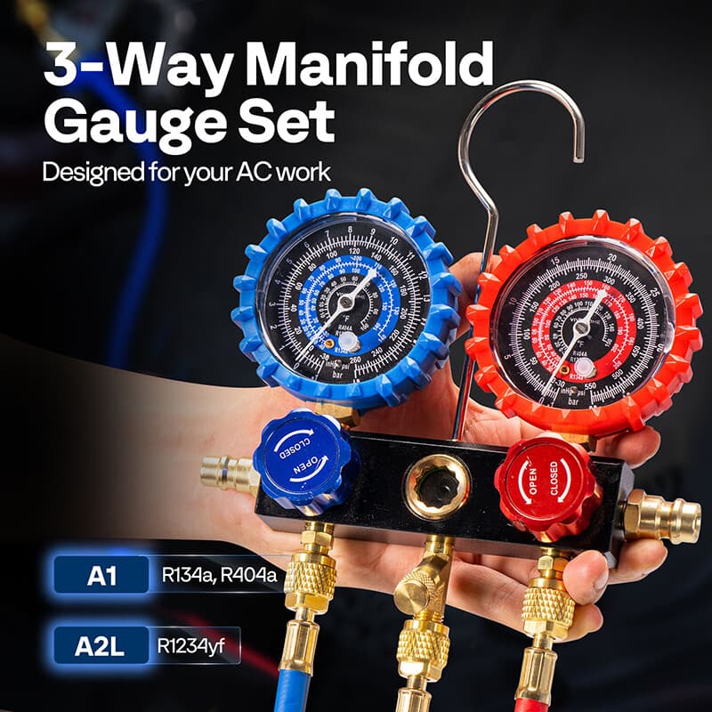 AC Manifold Gauge Set 3 Way For R1234yf R404a R134a Refrigeration Charging 3