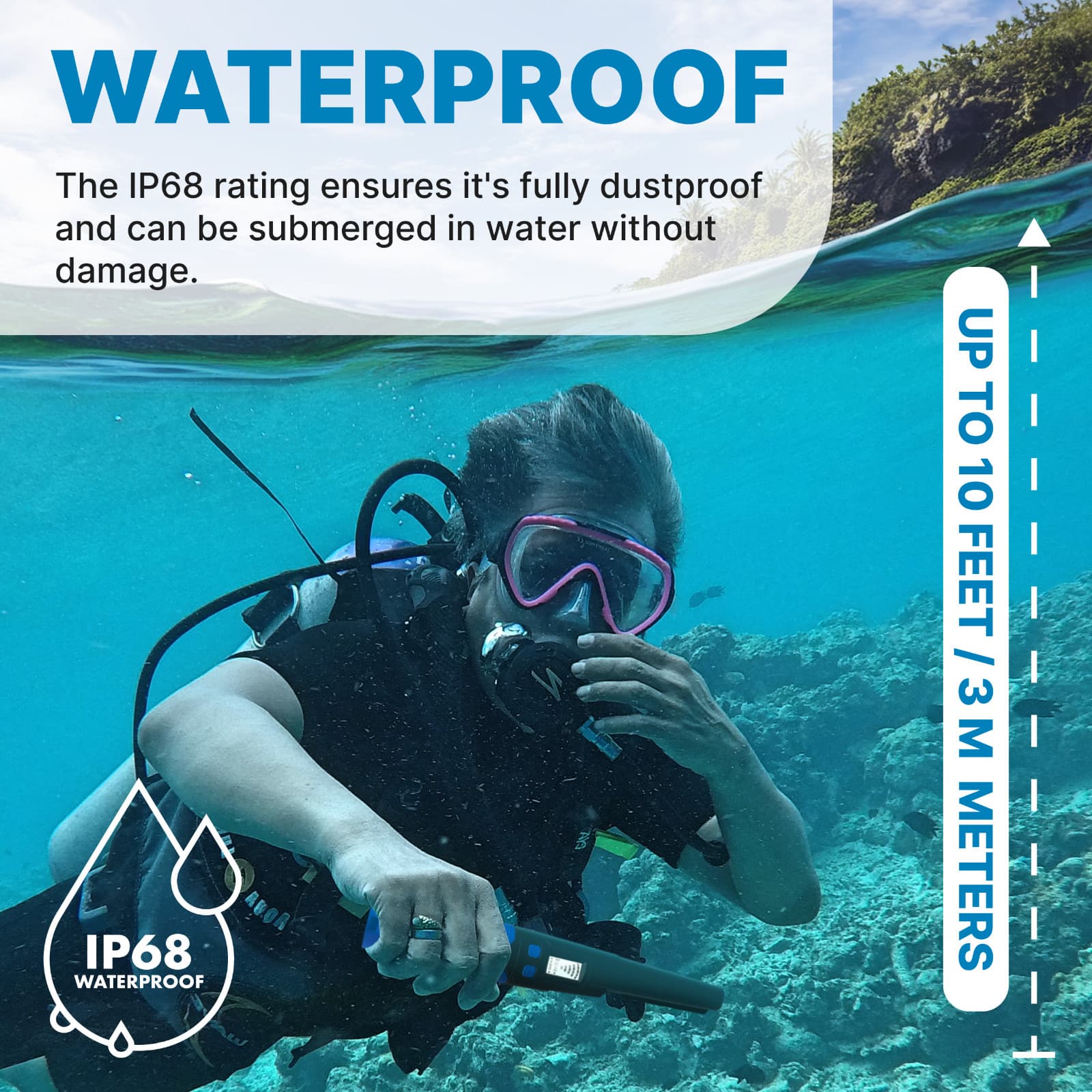 CKG Metal Detector Pinpointer 360° Detection, Fully Waterproof IP68, Color Blue 5