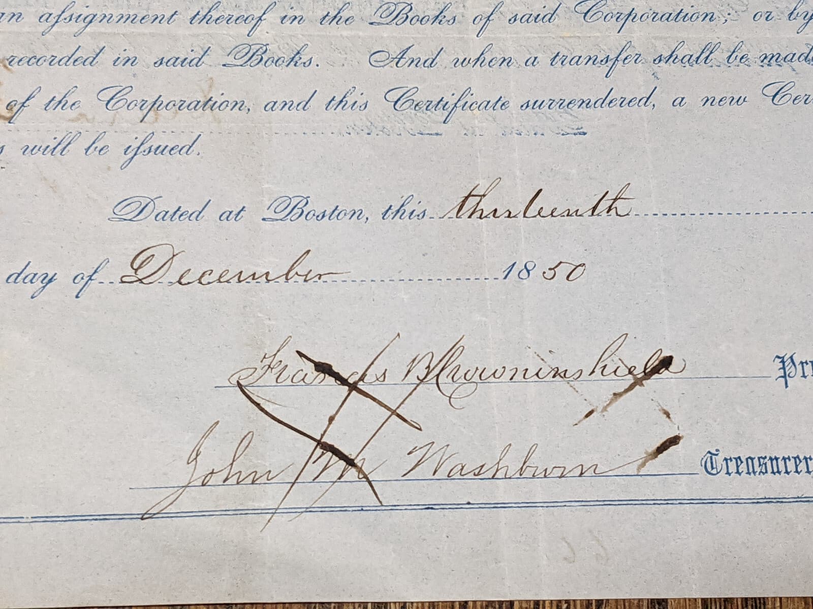 1850 Old Colony Railroad Corporation Stock Certificate Shares Boston Signed 2