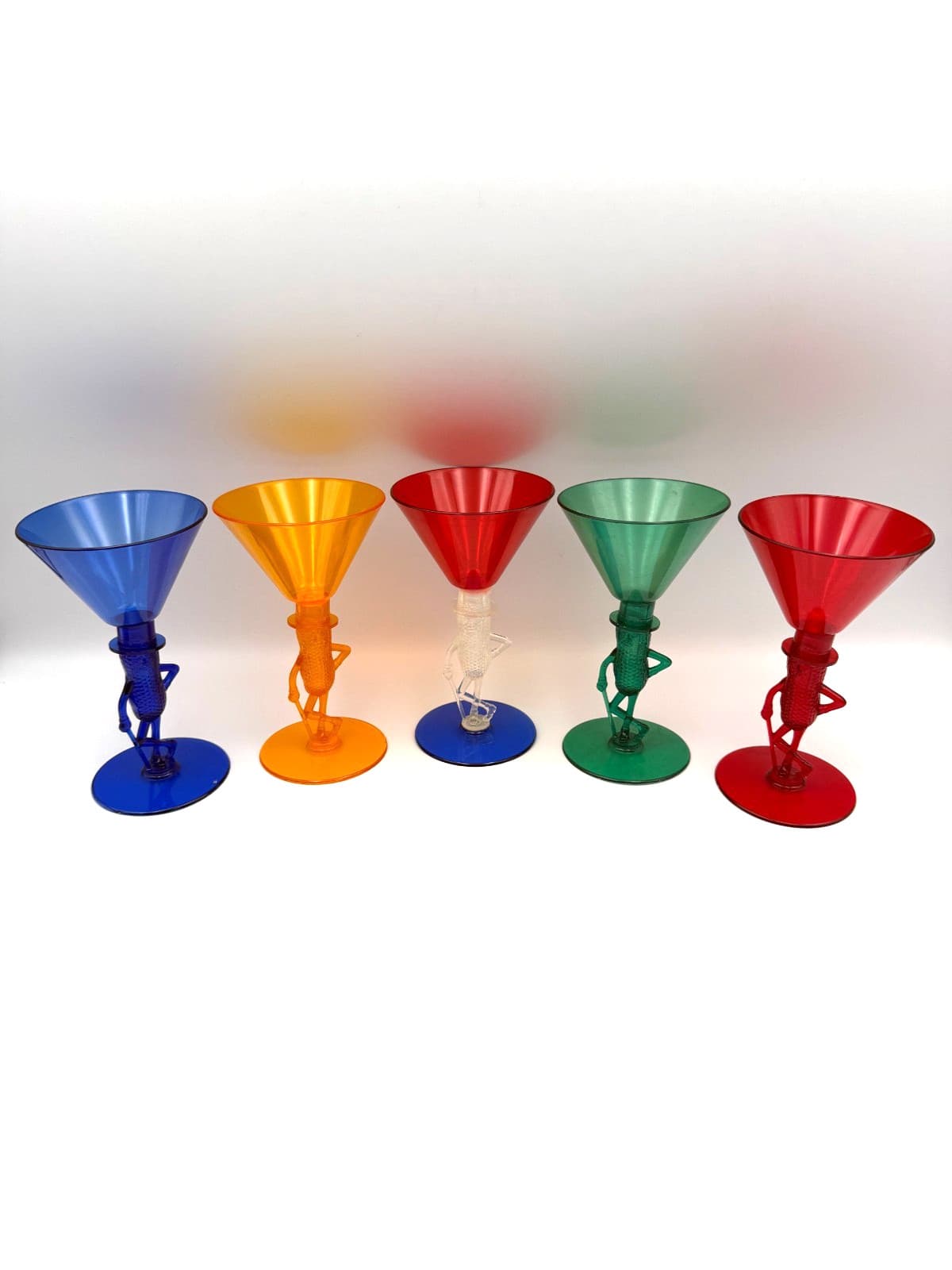 Planter's Mr. Peanut Hard Plastic Figural Cocktail Glasses-5 Colors