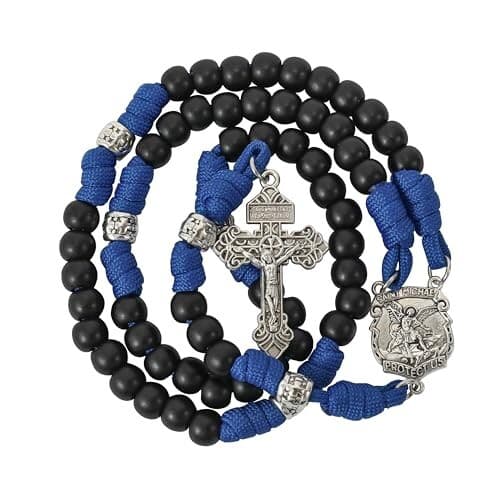 St. Michael Blue Paracord Rosary Black Beads Corded Rosary Pardon Cross 5
