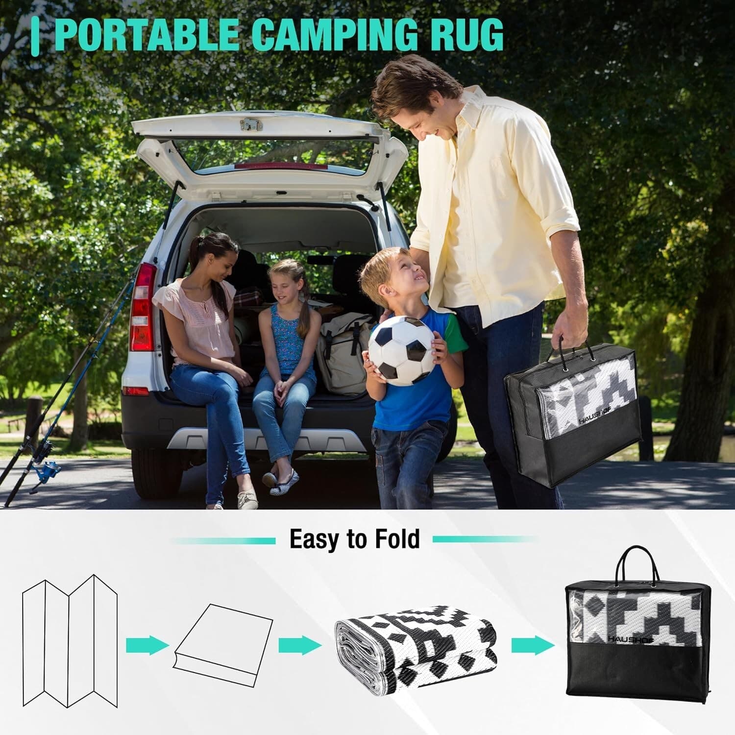 HAUSHOF 8FT Outdoor Rug Waterproof LED Strip Light Reversible Plastic Straw Rugs 6