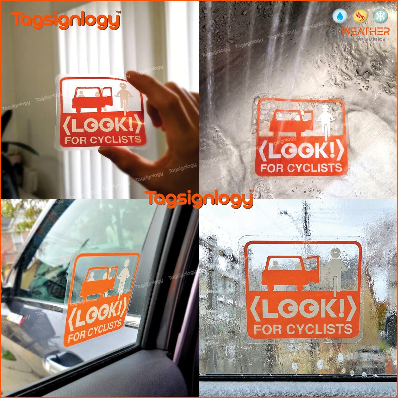 4pcs Look For Cyclist Awareness Decal - Prevent Dooring Accidents Clear Stickers 5