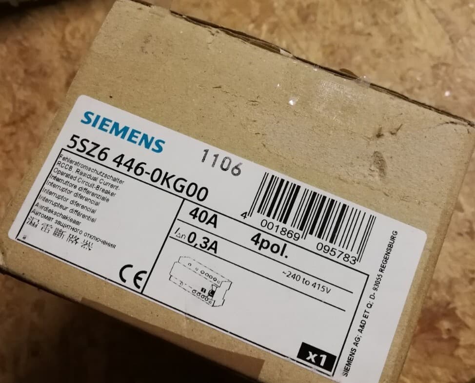 Siemens 5SZ6 446-0KG00 40A 0.3A NFI Circuit Breaker Type-B 300mA All Current Sensitive 2