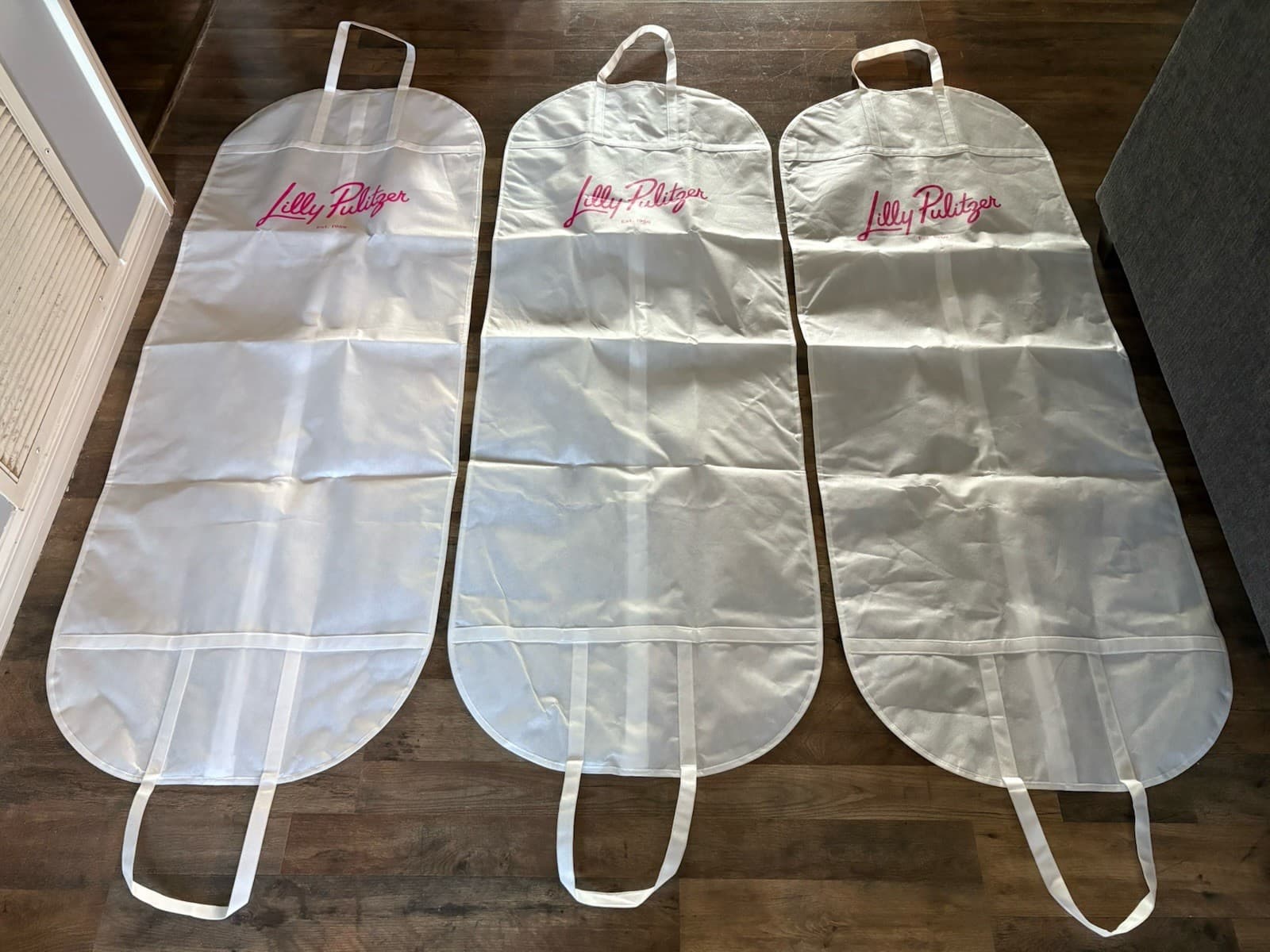 Lot Of 3 Lilly Pulitzer White Garment Bags Zip Up ~ 64” Long