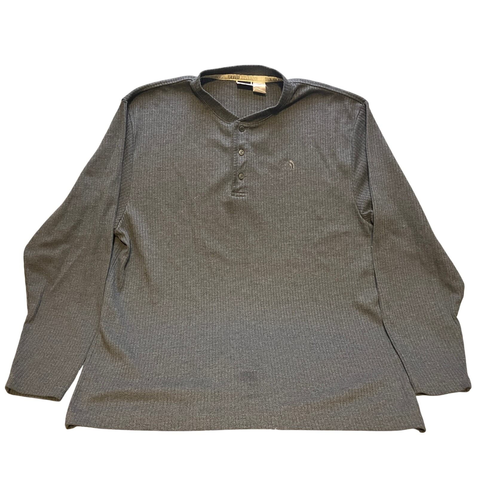 The North Face Shirt Mens Large Henley Long Sleeve Ribbed Knit Pullover Gray