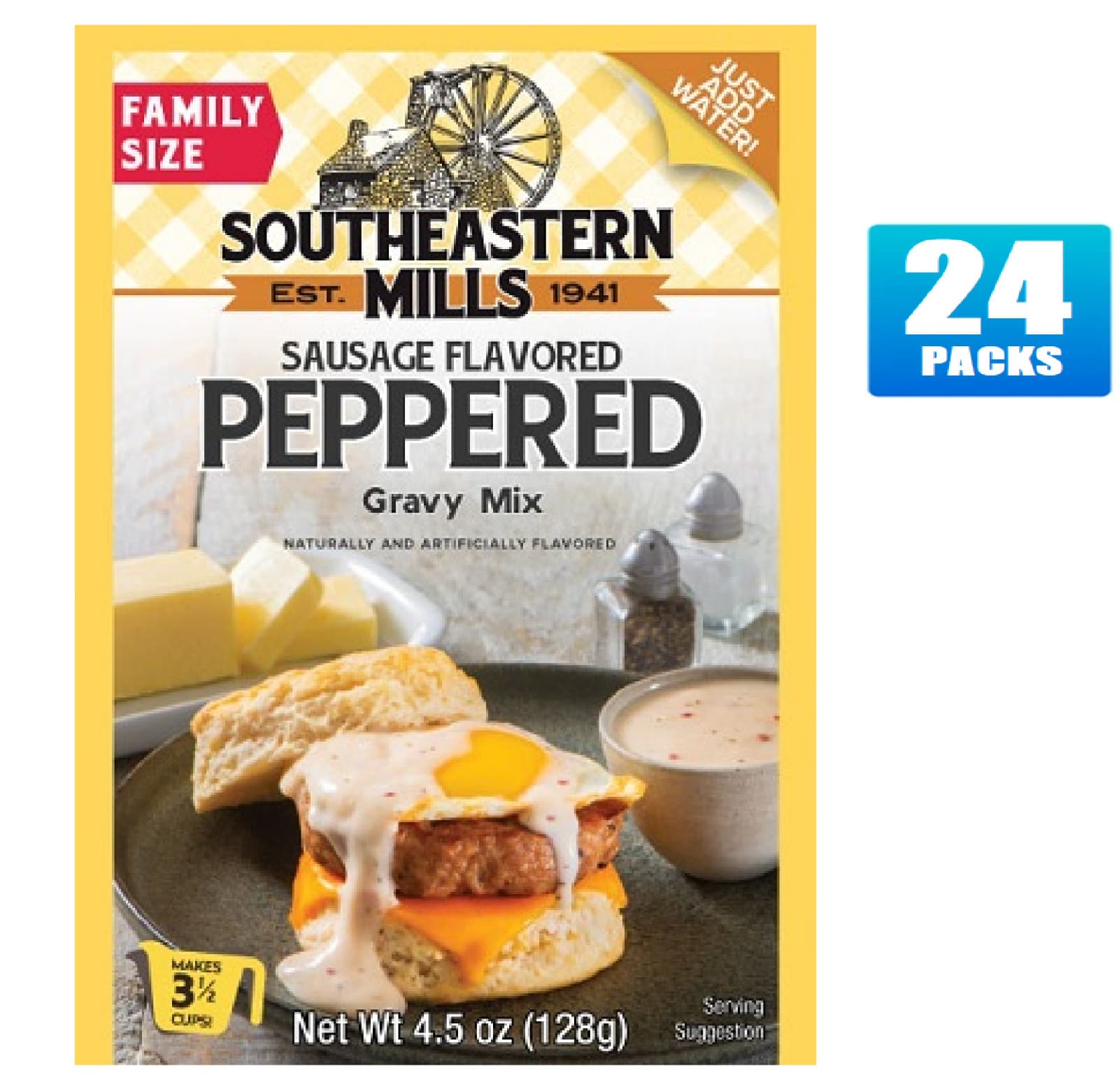 24x Packs Southeastern Mills Sausage Flavored Peppered Gravy Mix- 4.5oz Each