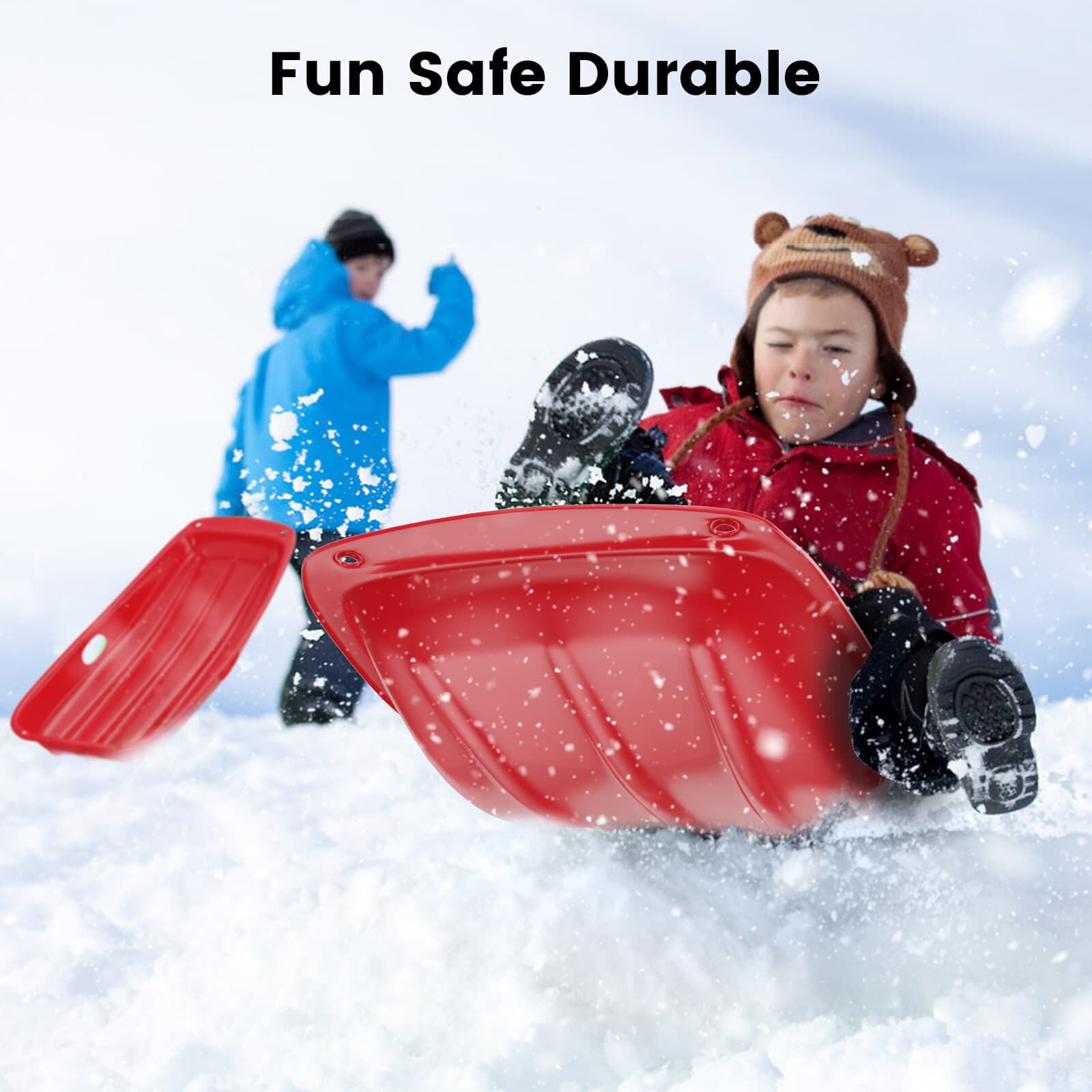 35 in Snow Sled with Pull Rope Plastic Winter Toboggan Sled For Kids & Adults 3