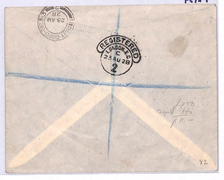 DENMARK Air Mail Cover 1928 FIRST FLIGHT SWEDEN-GB London Copenhagen Reg. YX134 3