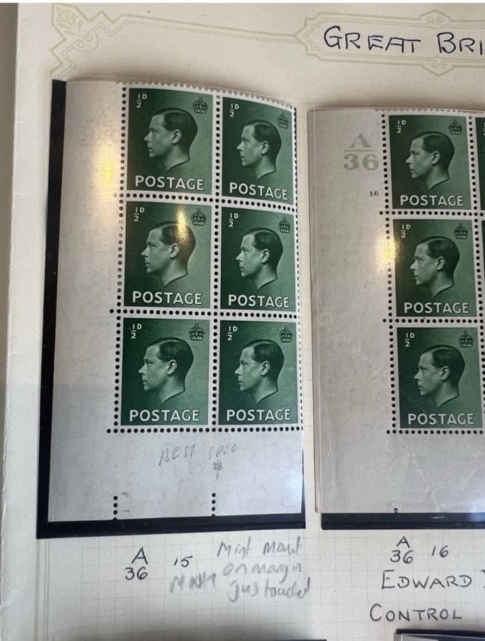 GB KE8 KEVIII Controls Corner Blocks Of 6 Mint Hinged In Margin 1/2d & 1d. 2