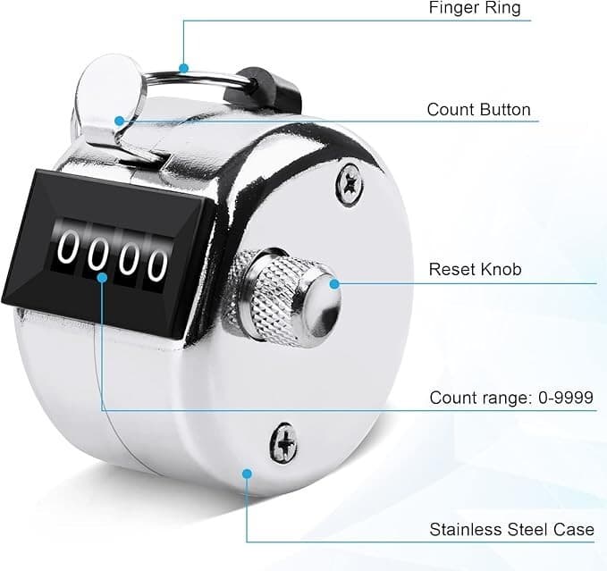 Contador manual de metal de 2 unidades, contador de cuatro dígitos con cordón. 6