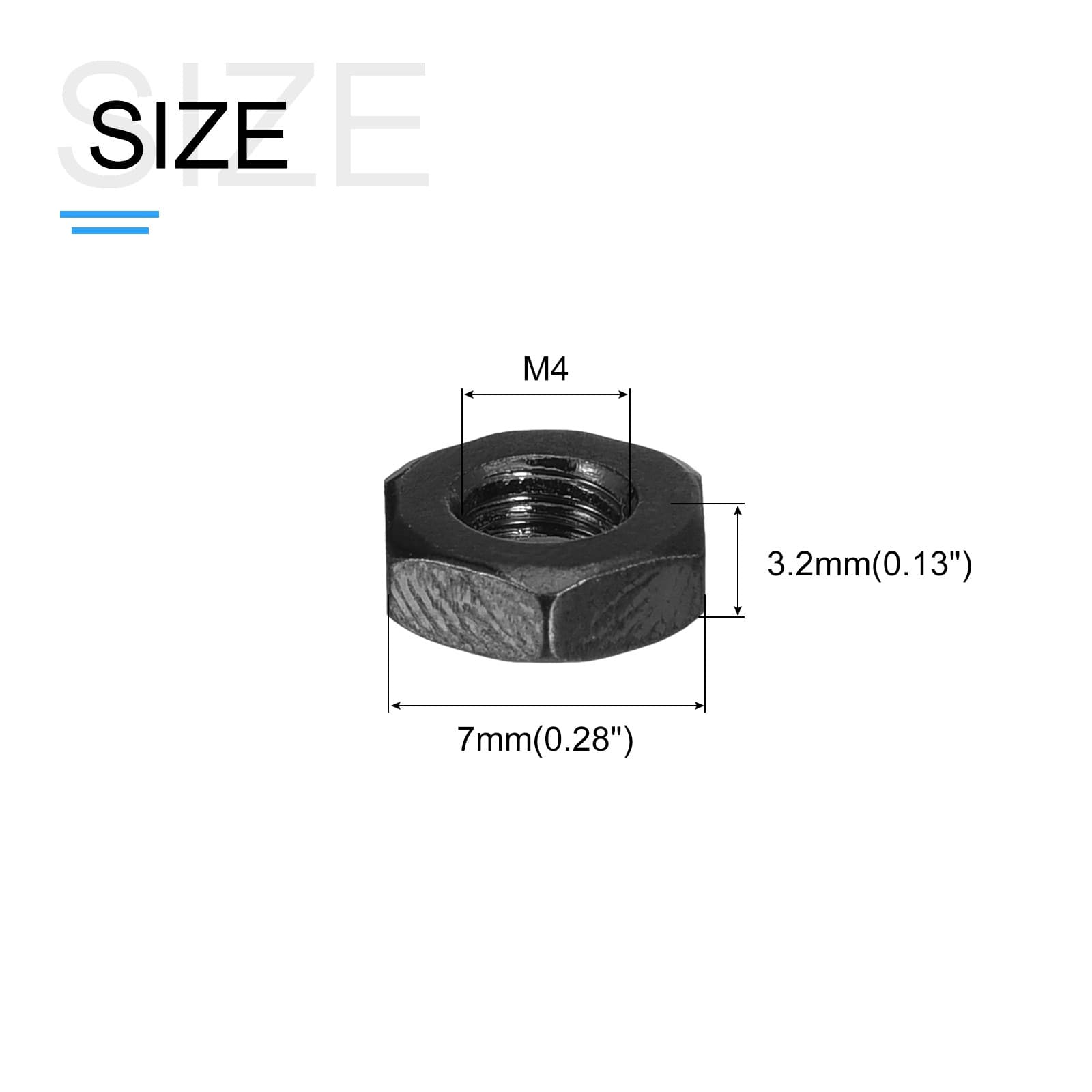 Hex Nuts (M4x0.7mm) 100Pcs Carbon Steel Metric Coarse Thread Black Oxide Hexagon 2