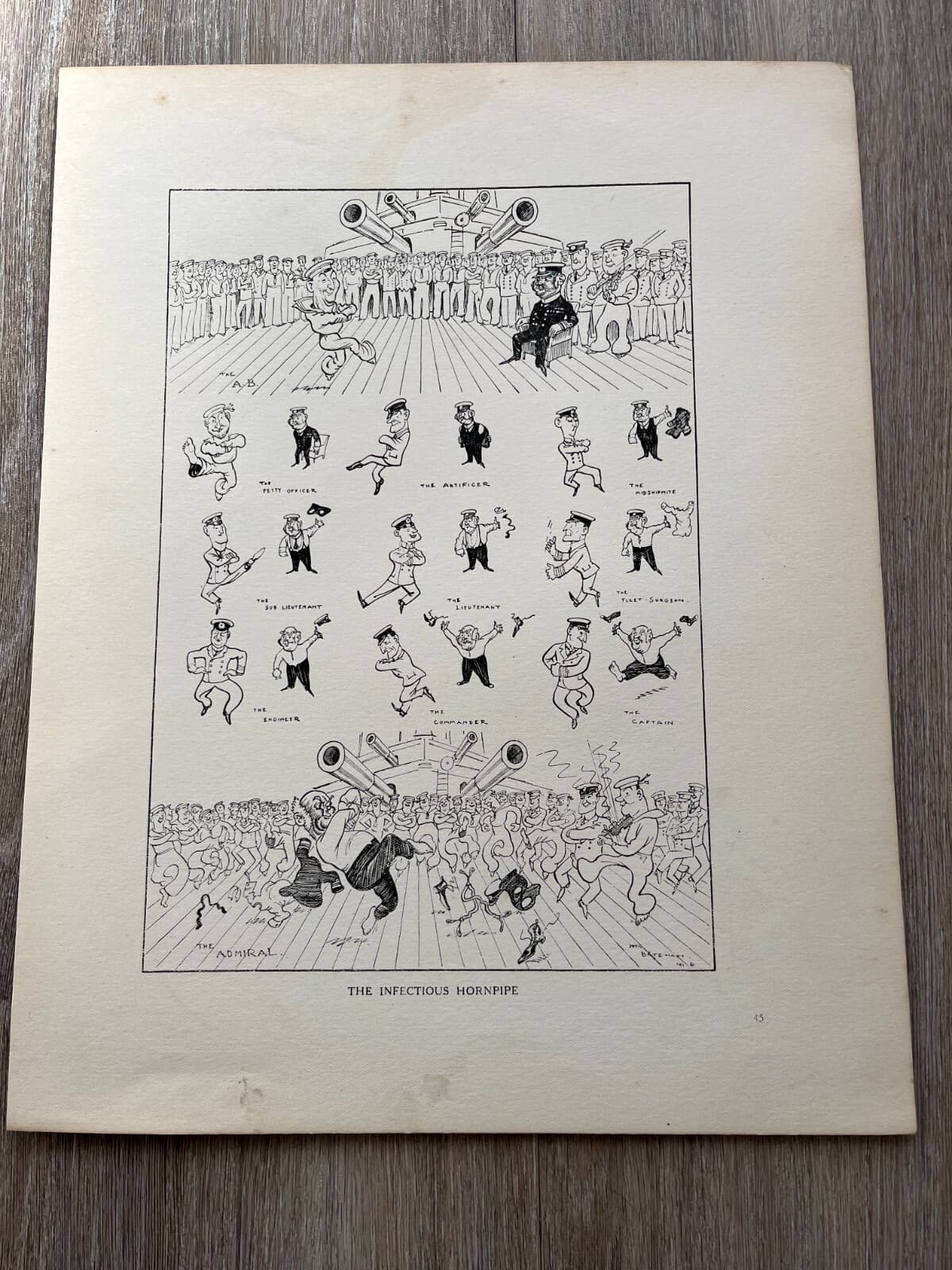 1921 print by h.m. bateman the infectious hornpipe & how bill answered the call