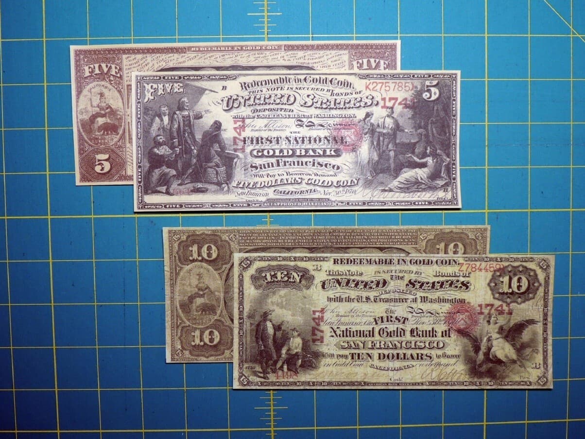 Early San Fran CA Gold Bank Note Set Reproduction US Currency Paper Money Copy 3
