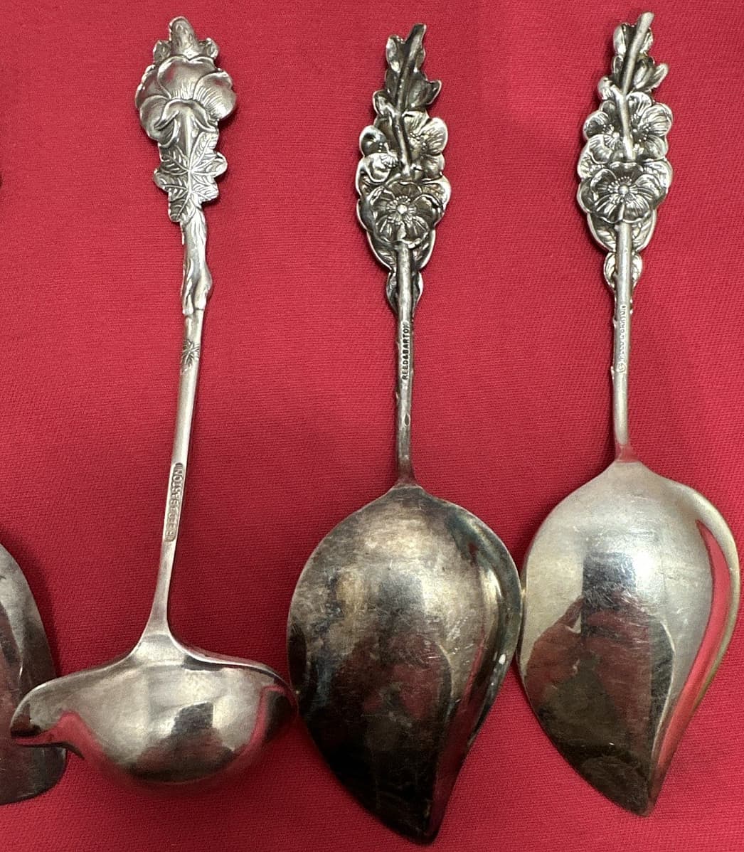 6 Pc 1964 HARLEQUIN Silverplated FORKS SHOVEL LADLE SERVER Mix by Reed & Barton 6