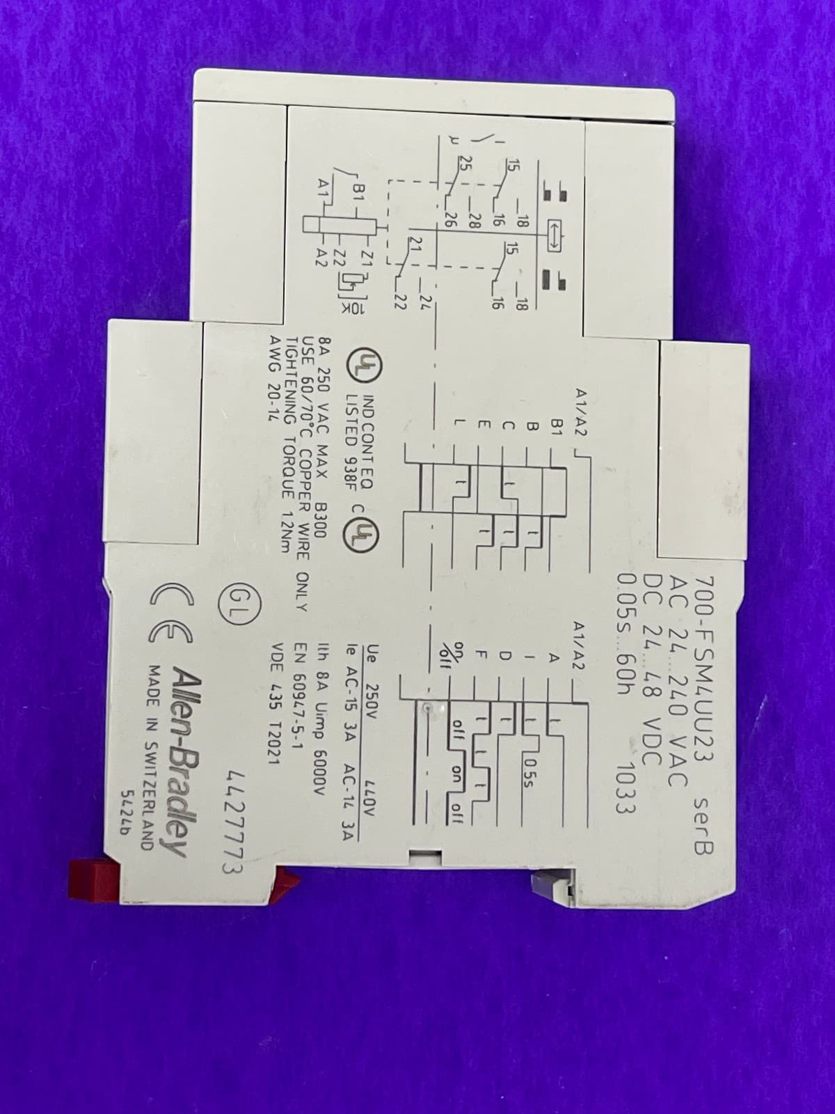 Allen Bradley 700-FSM4UU23 Timing Relay,24-240 Vac 24 48 VDC 0.05S-6hr 4