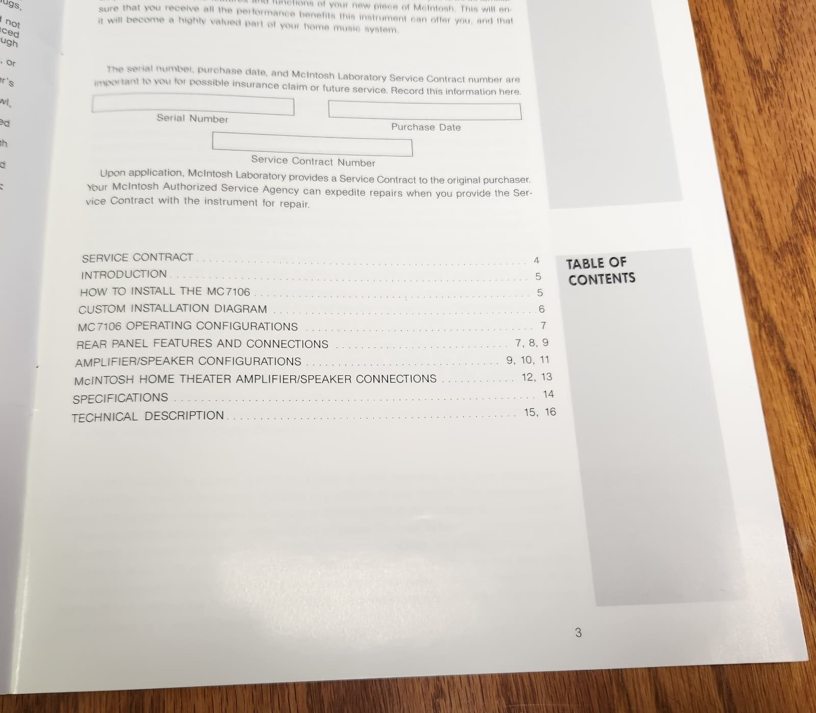 McIntosh MC7106 Owner's Manual - Original 2