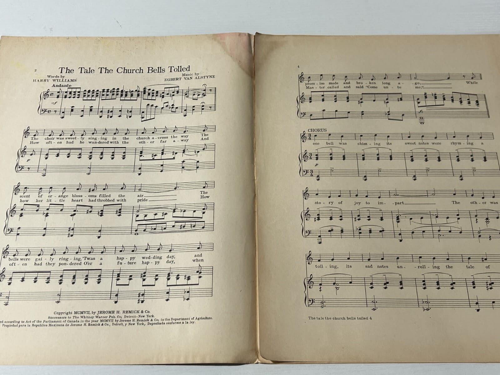 1907 Vintage Sheet Music The Tale The Church Bells Tolled by Williams & Van Alst 2
