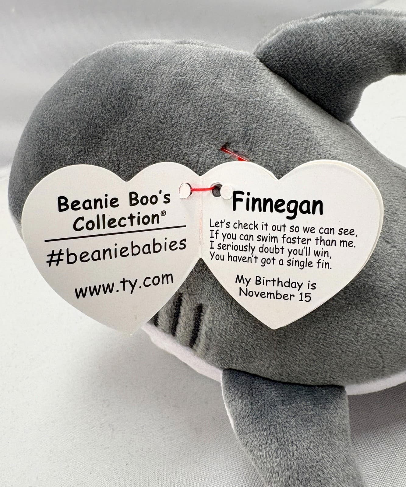 Ty Beanie Boos - Finnegan the Gray Shark, Glitter Eyes, MWMT Stuffed Animal Toy 5