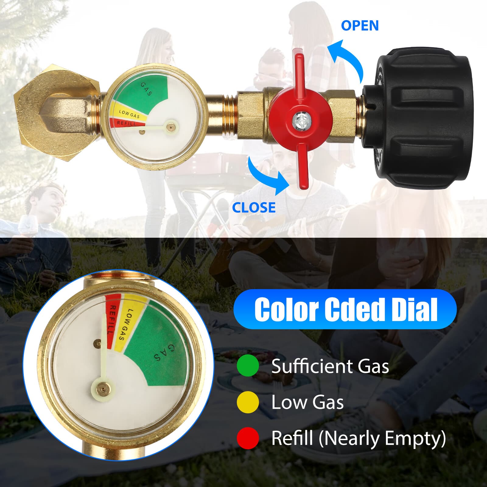 Propane Refill Adapter w/ON-Off Valve and Gauge Fill 1Lb Bottle From 5-40Lb Tank 5