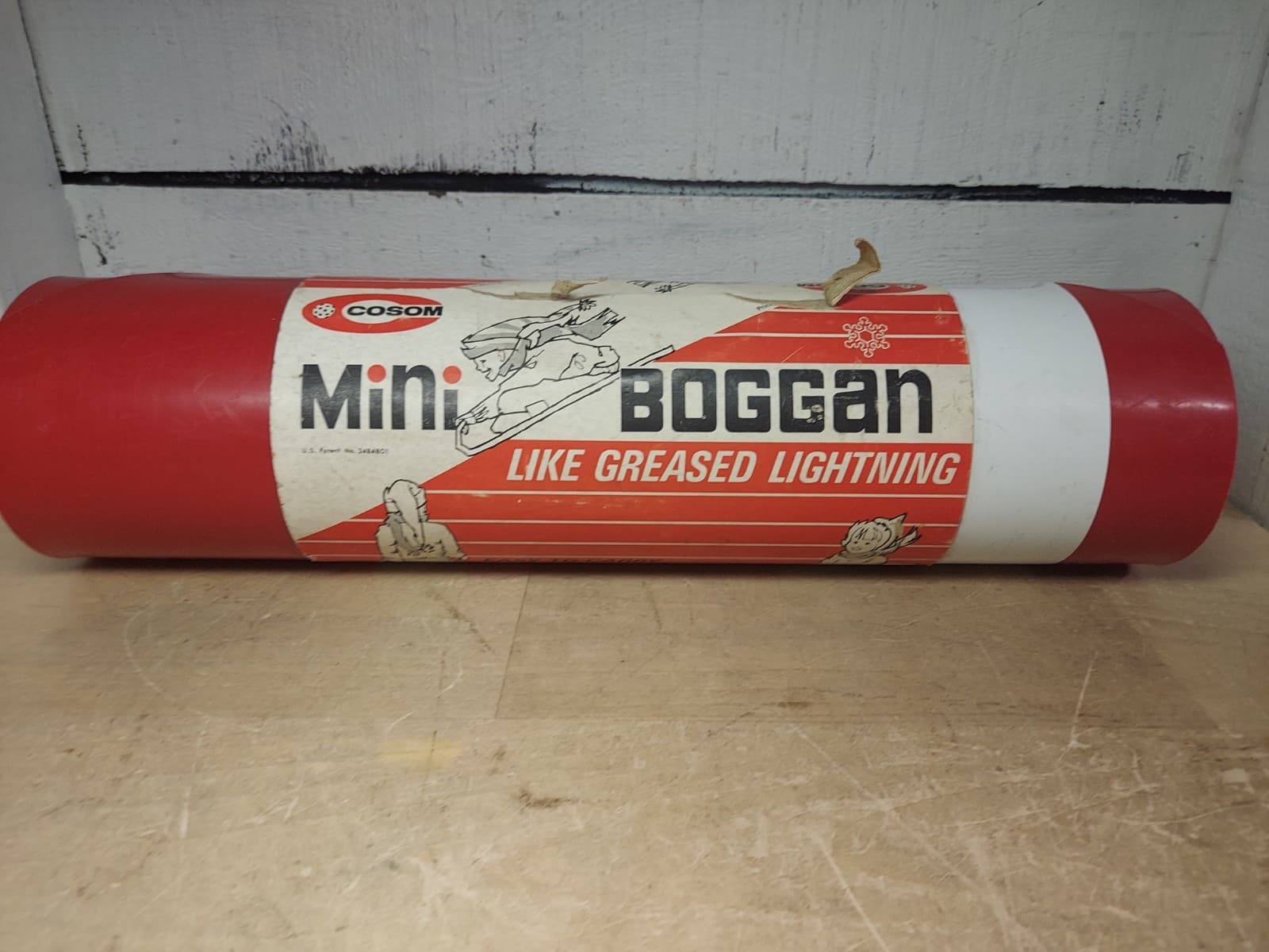 Vintage Cosom Mini Boggan Snow Sled Like Greased Lighting Red & White