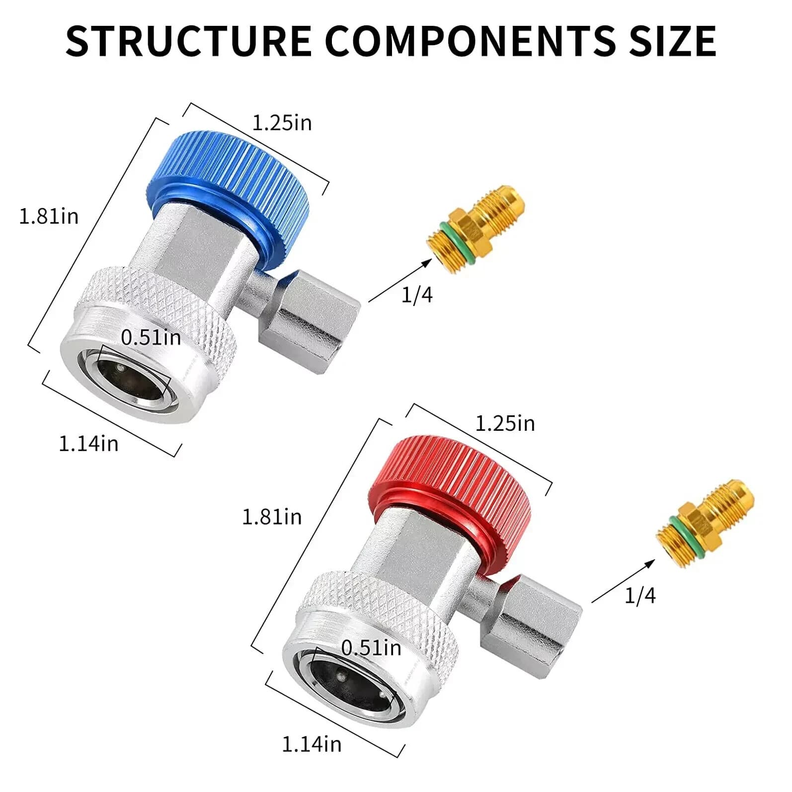 2Pack R134A Quick Connector Adapter Coupler Auto AC Manifold Gauge Low/High HVAC 3