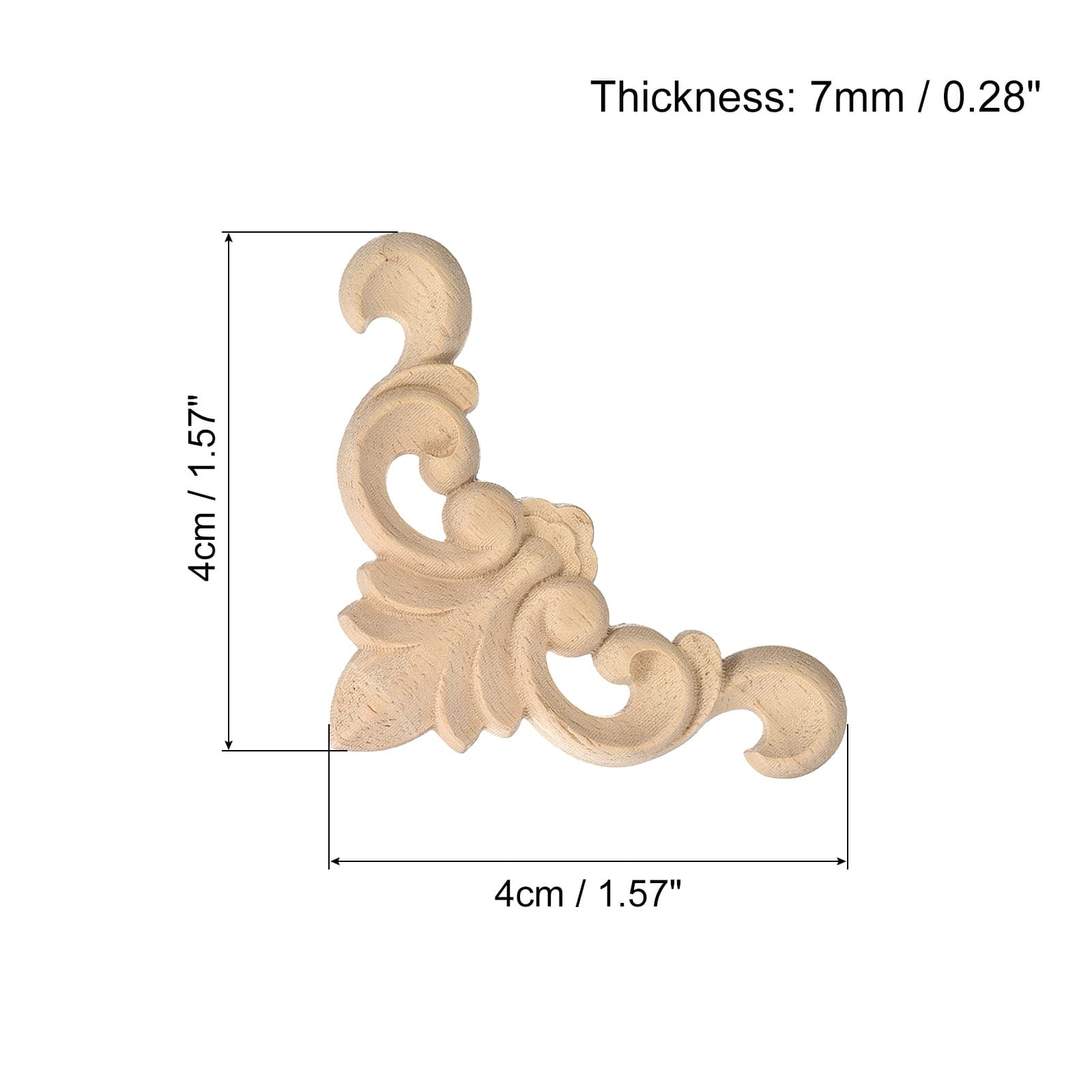 6Pcs Wood Carved Appliques Unpainted Decorative Corner Carving Decals 4cm x 4cm 2